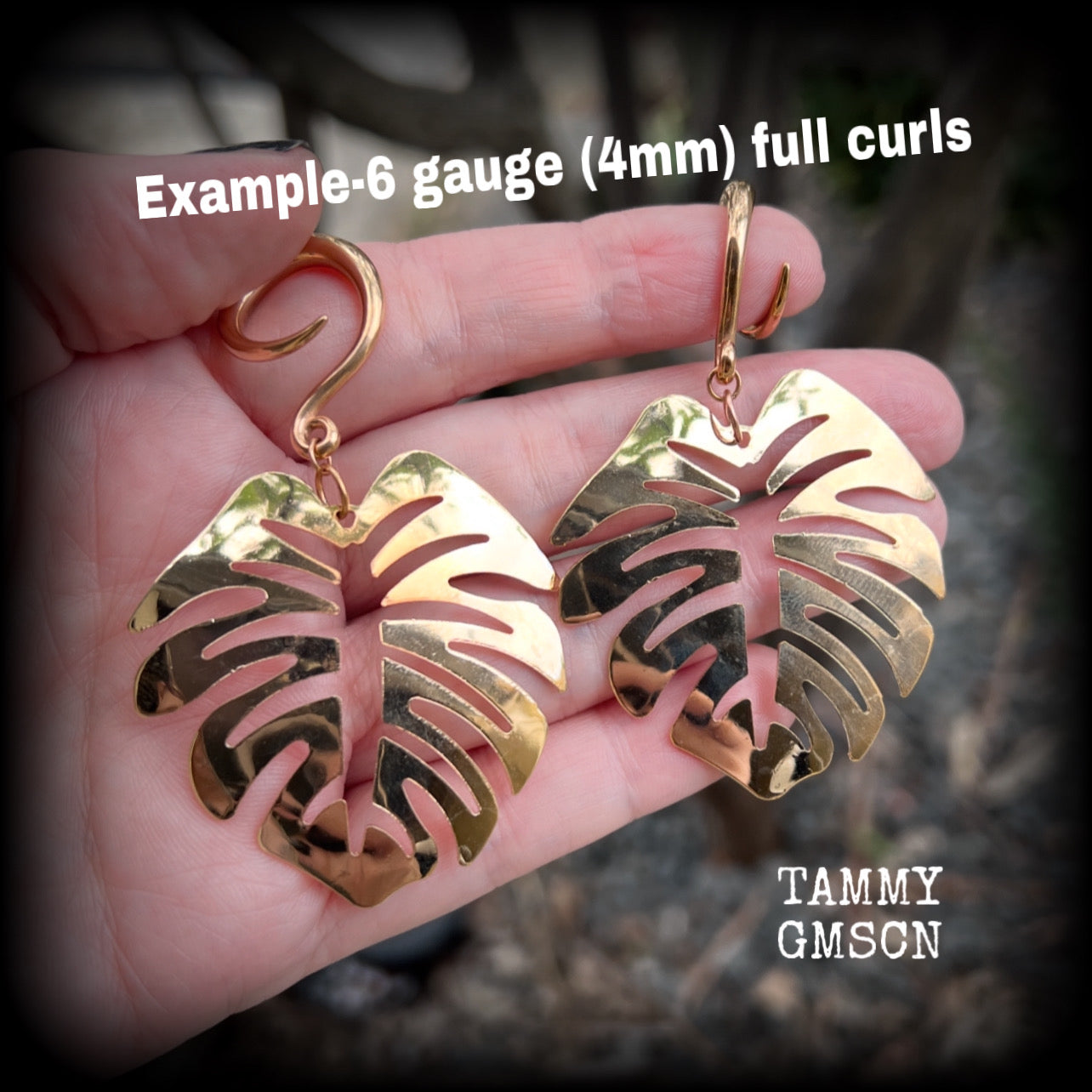 Monstera leaf gauged earrings-Leaf ear hangers