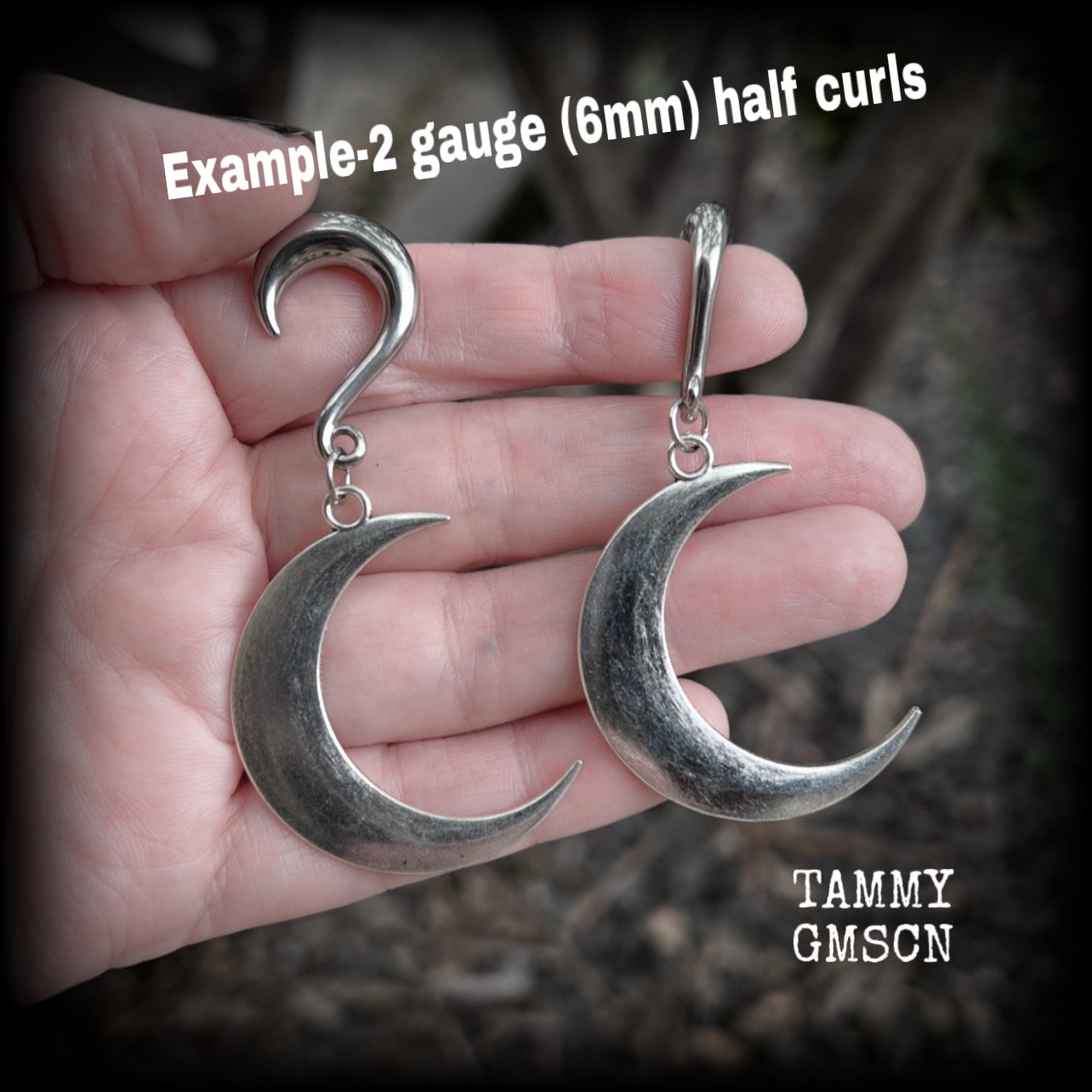 Crescent moon gauged earrings-Witchy ear gauges