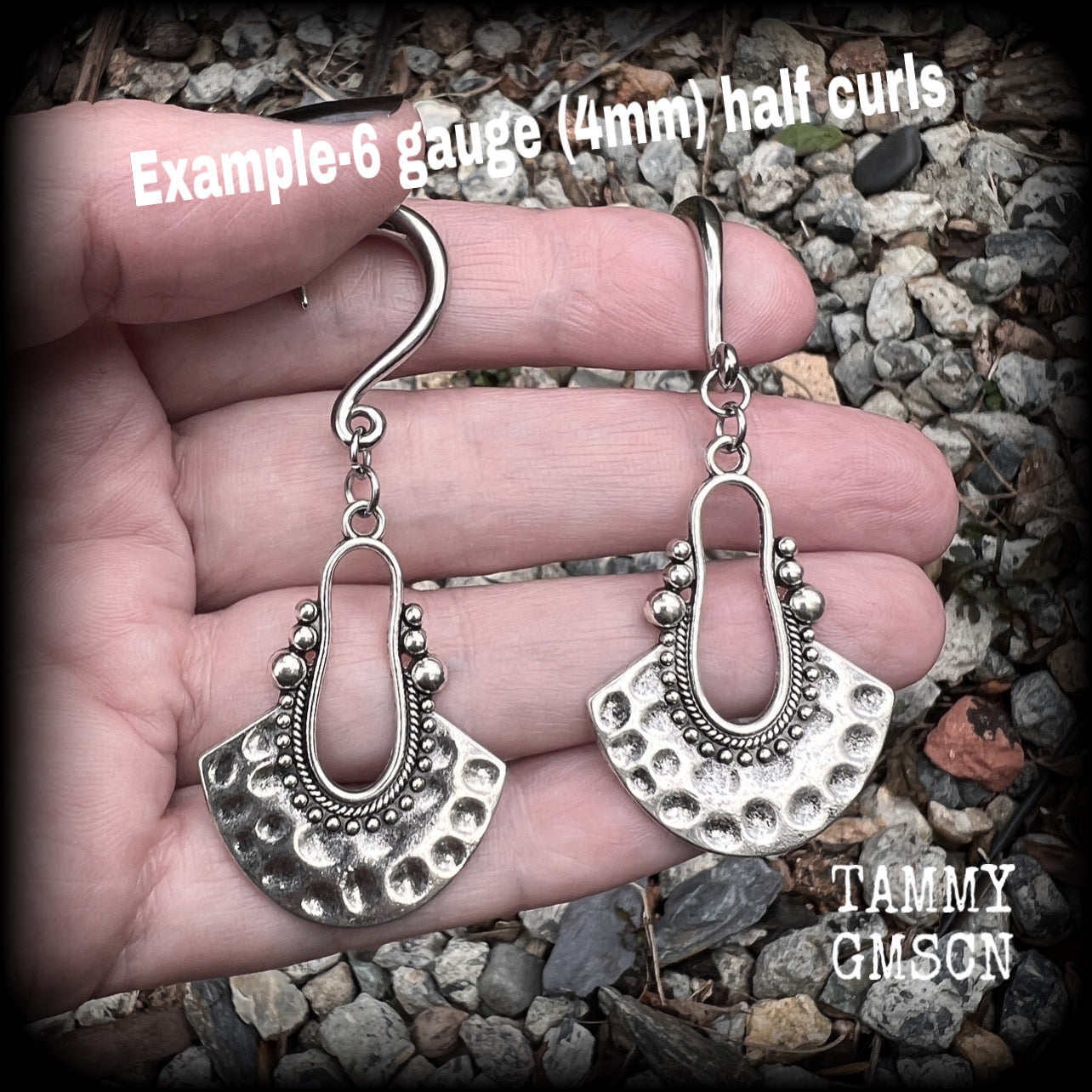 Tribal ear weights Artemis 2 gauge ear weights Antique silver half disc ear hangers Mandala Body jewelry 6g 2g 0g 00g 1/2” 9/16” 5/8” 1” 1.10" 1.18" Body jewelry Boho earrings Gypsy earrings Moss goth Gauged earings Stretched ears Stretched lobes