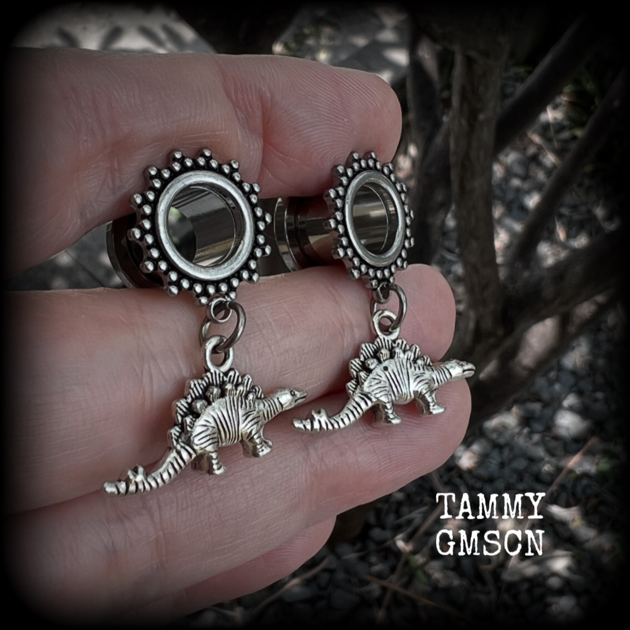Dinosaur tunnel earrings-Stegosaurus ear gauges