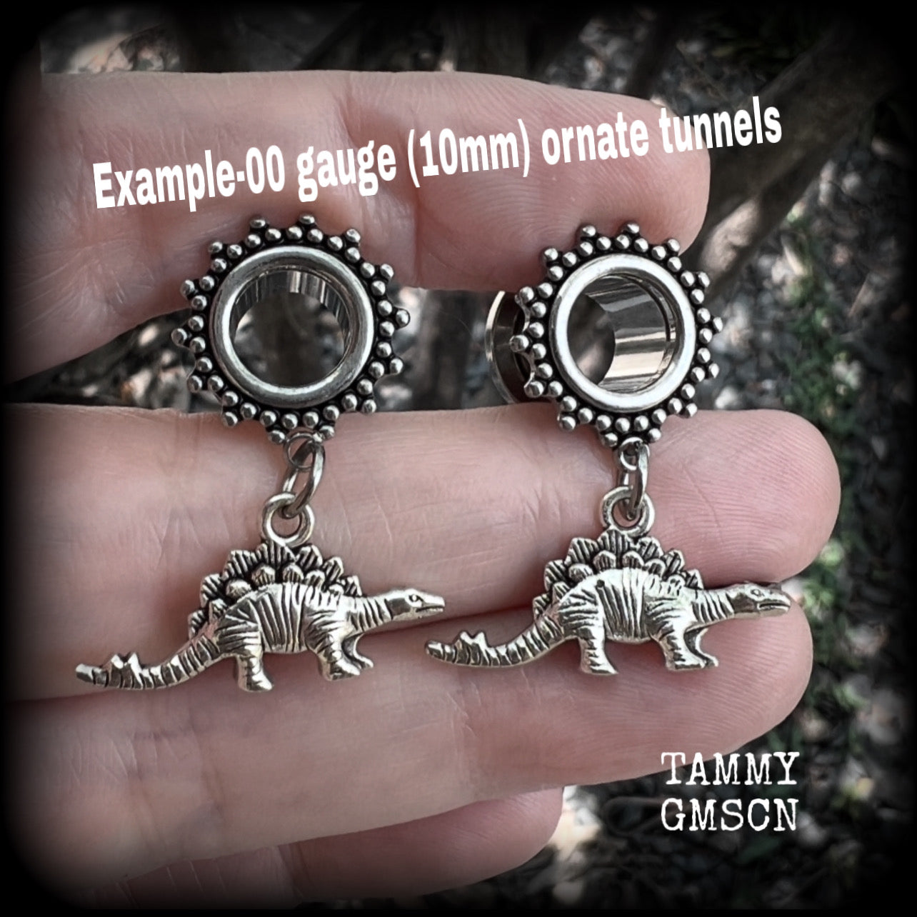 Dinosaur tunnel earrings-Stegosaurus ear gauges