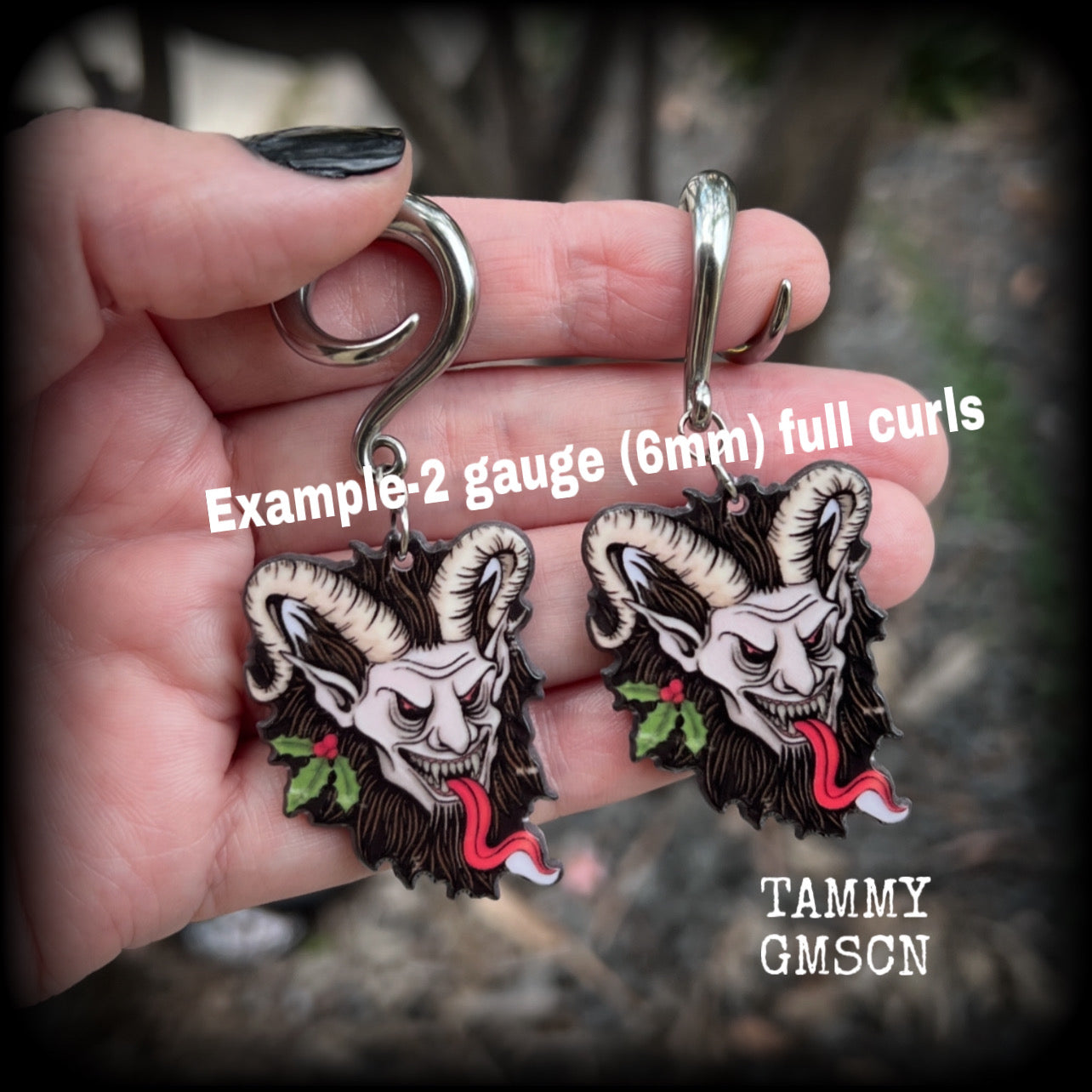 Krampus gauged earrings-Yule folk horror ear hangers