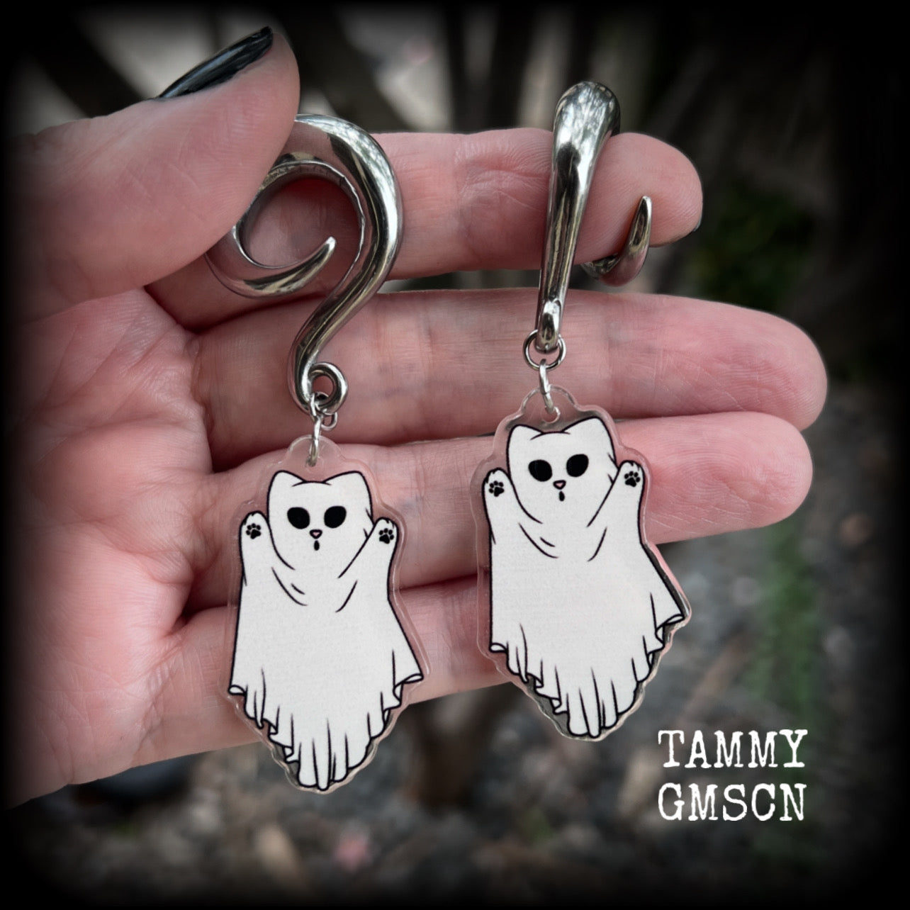 Ghost cat gauged earrings-Halloween ear gauges