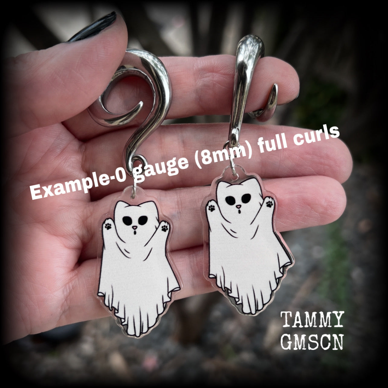 Ghost cat gauged earrings-Halloween ear gauges