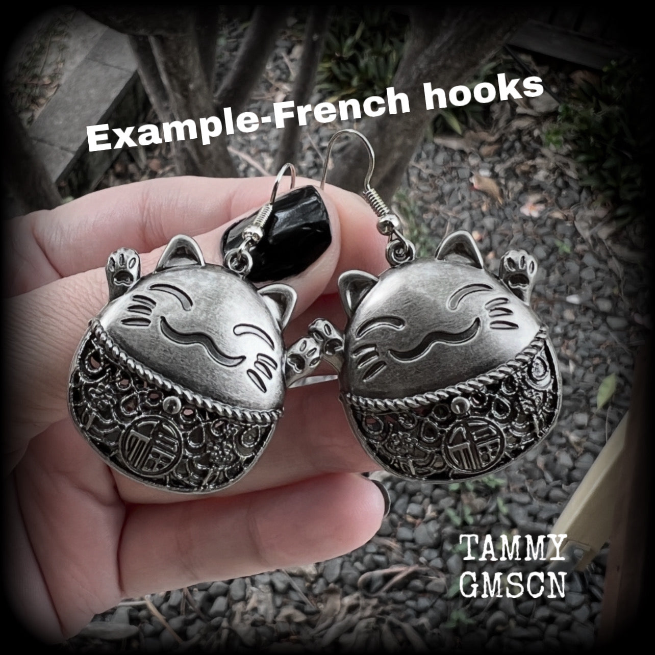 Silver Maneki Neko cat earrings-Japanese cat earrings