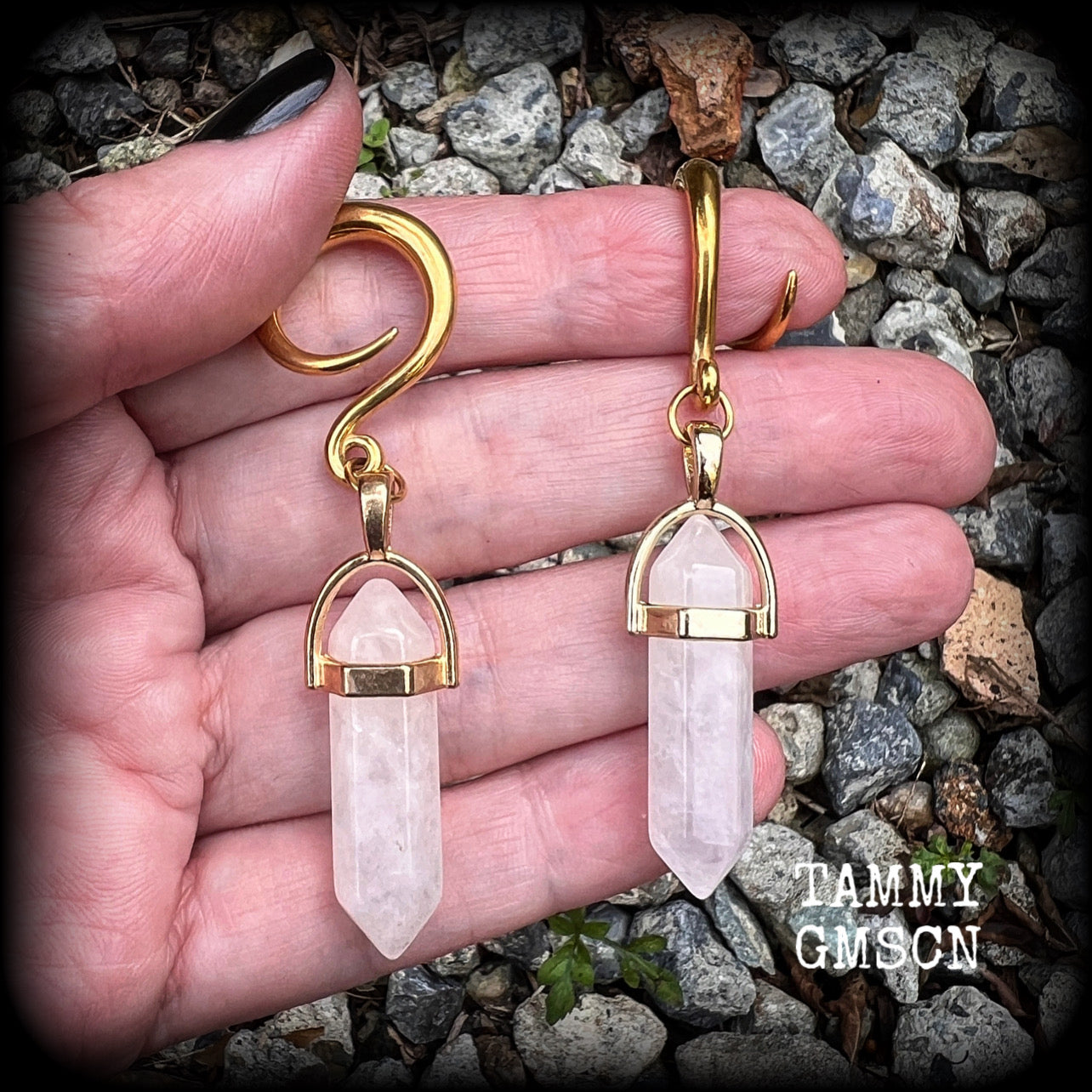 Quartz earrings Crystal ear gauges Gemstone ear weights Gauged earrings Body jewellery Stretched ears Stretched lobes Gemstone jewelry