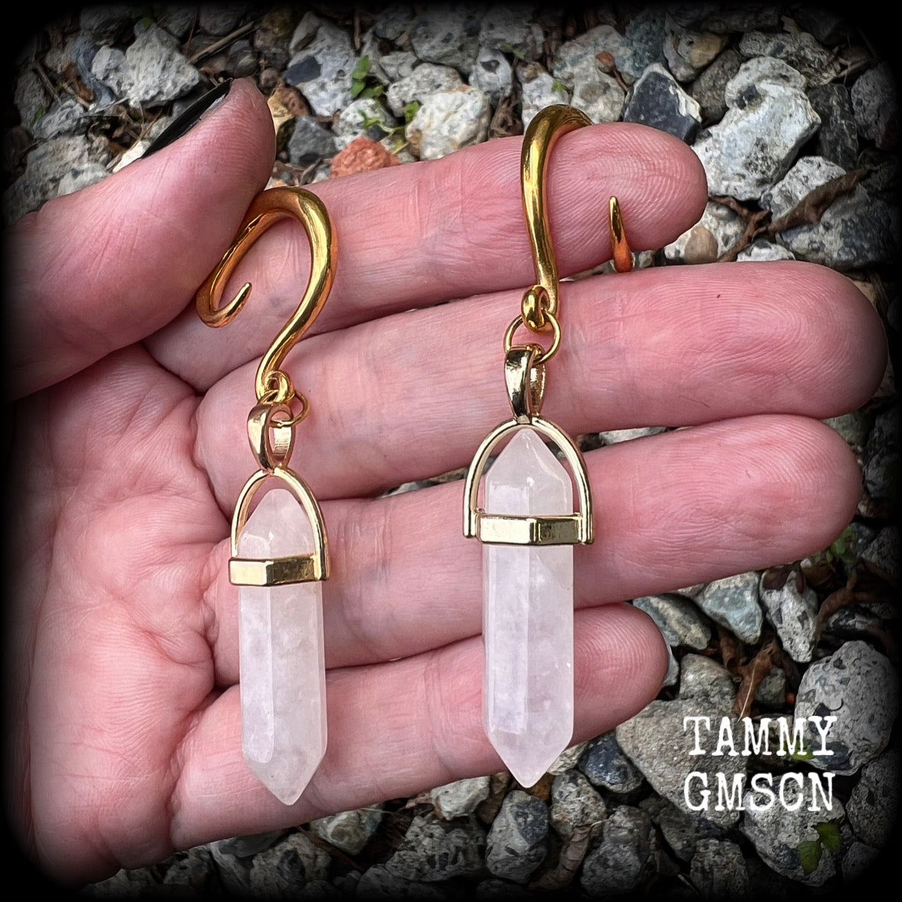 Quartz earrings Crystal ear gauges Gemstone ear weights Gauged earrings Body jewellery Stretched ears Stretched lobes Gemstone jewelry