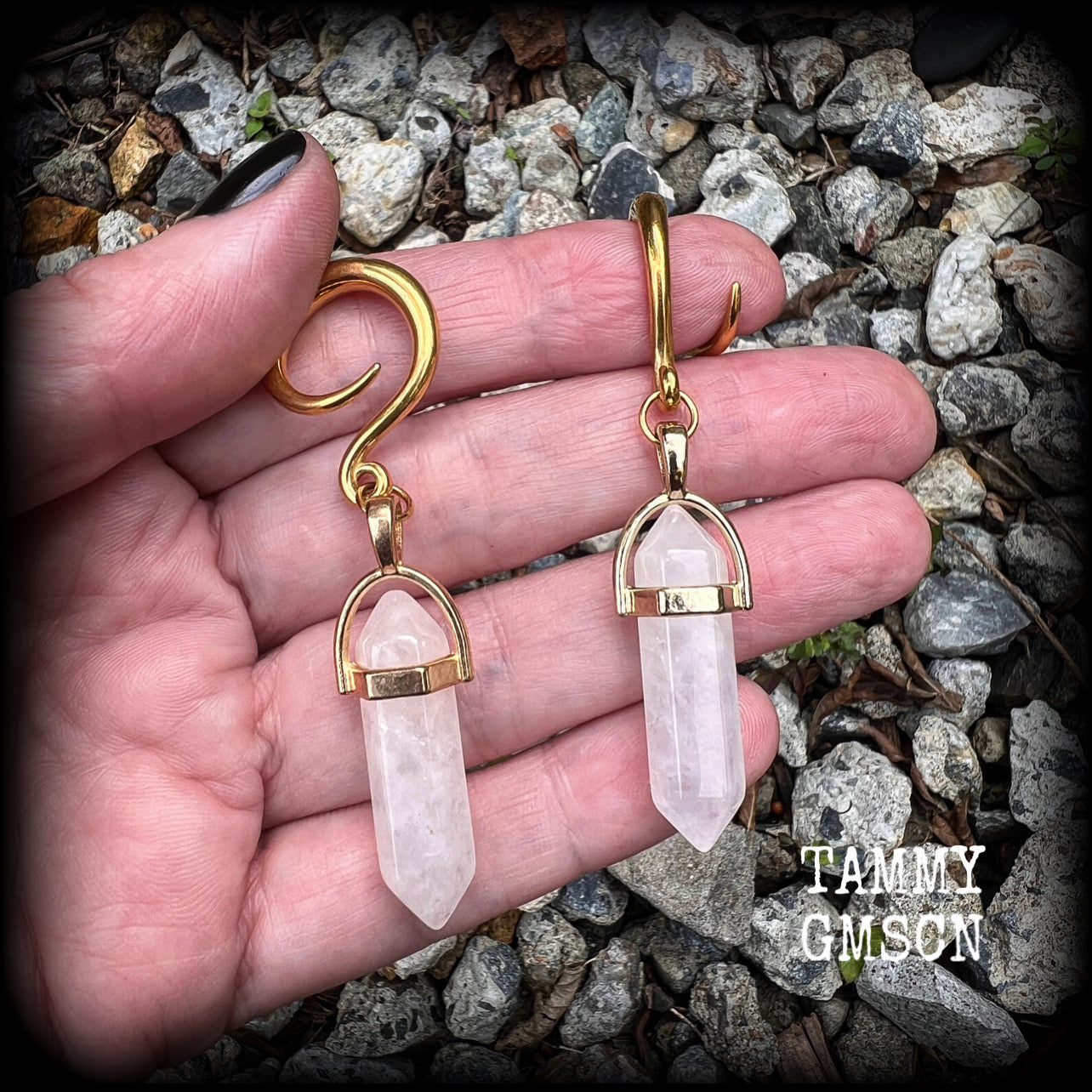 Quartz earrings Crystal ear gauges Gemstone ear weights Gauged earrings Body jewellery Stretched ears Stretched lobes Gemstone jewelry