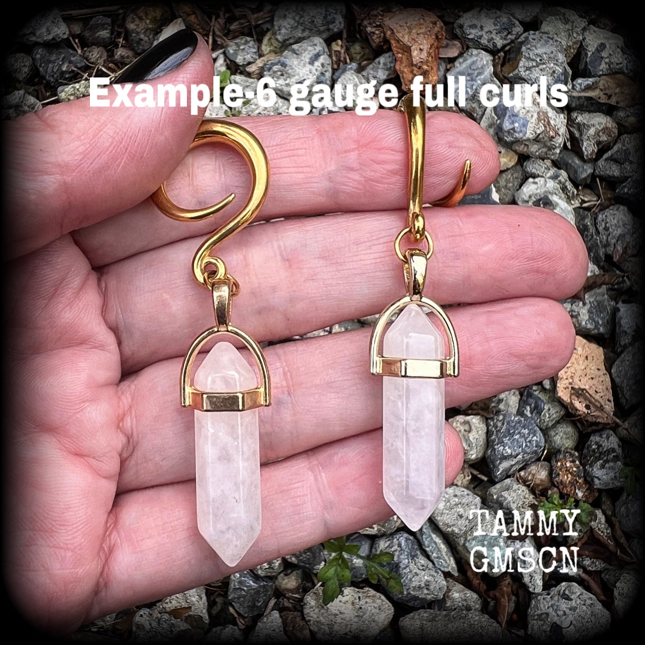 Quartz earrings Crystal ear gauges Gemstone ear weights Gauged earrings Body jewellery Stretched ears Stretched lobes Gemstone jewelry 6 gauge ear weights