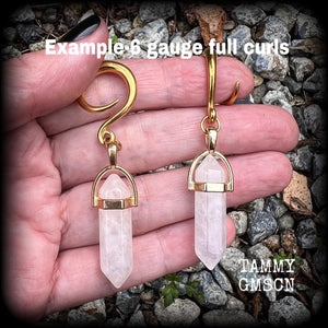 Quartz earrings Crystal ear gauges Gemstone ear weights Gauged earrings Body jewellery Stretched ears Stretched lobes Gemstone jewelry 6 gauge ear weights