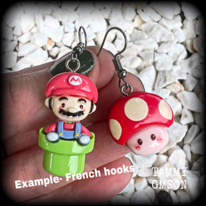 This is a super cute 3pc mix and match set of Mario Bros earrings featuring classic Mario brothers we all know and love, measuring between 4 and 5cms from tip to tip, and weighing only a few grams each.

This 3pcs mix and match set have been made with stainless steel french hooks, to be worn in pierced ears