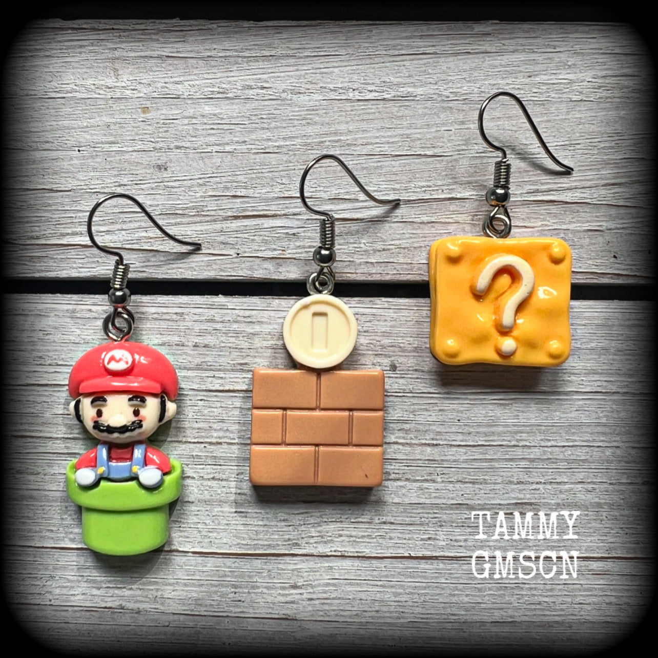 This is a super cute 3pc mix and match set of Mario Bros earrings featuring classic Mario brothers we all know and love, measuring between 4 and 5cms from tip to tip, and weighing only a few grams each.

This 3pcs mix and match set have been made with stainless steel french hooks, to be worn in pierced ears