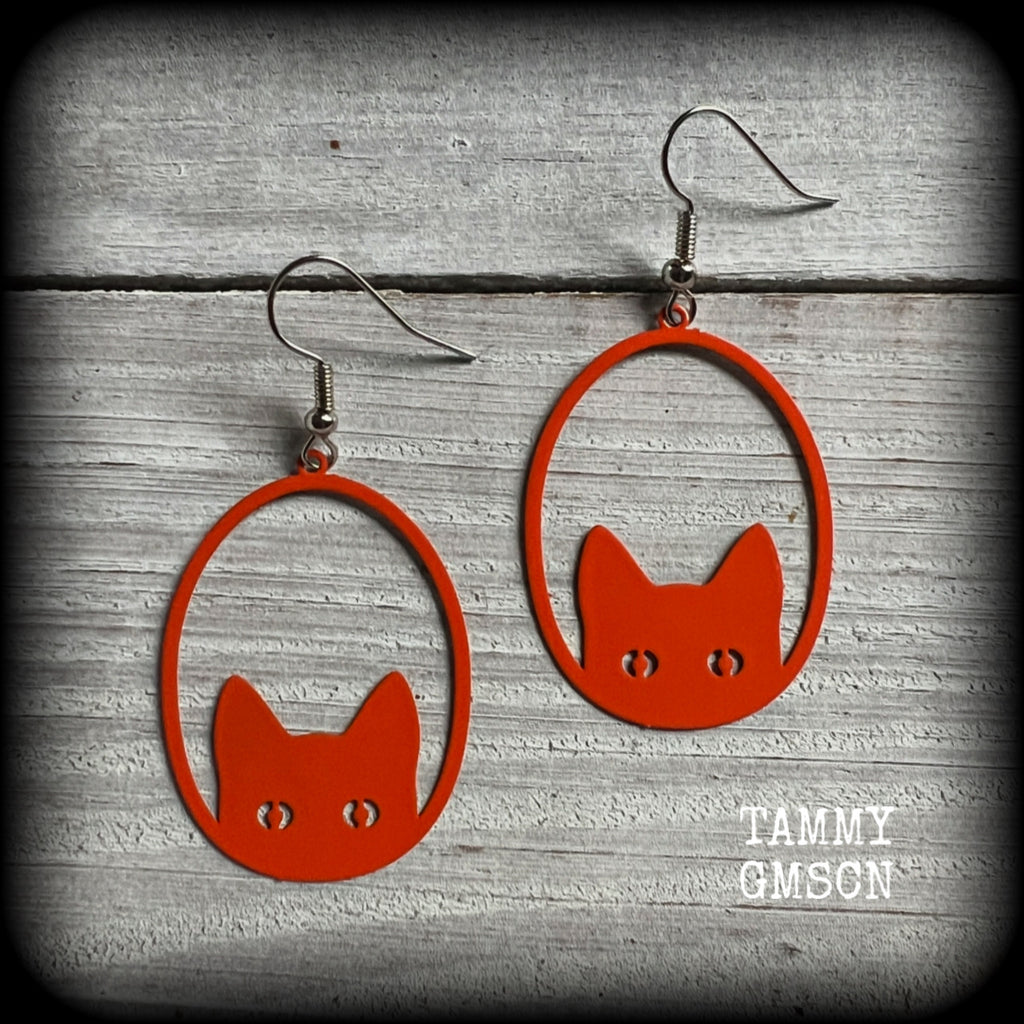Orange cat energy earrings-Crazy Cat Lady cheese boy earrings