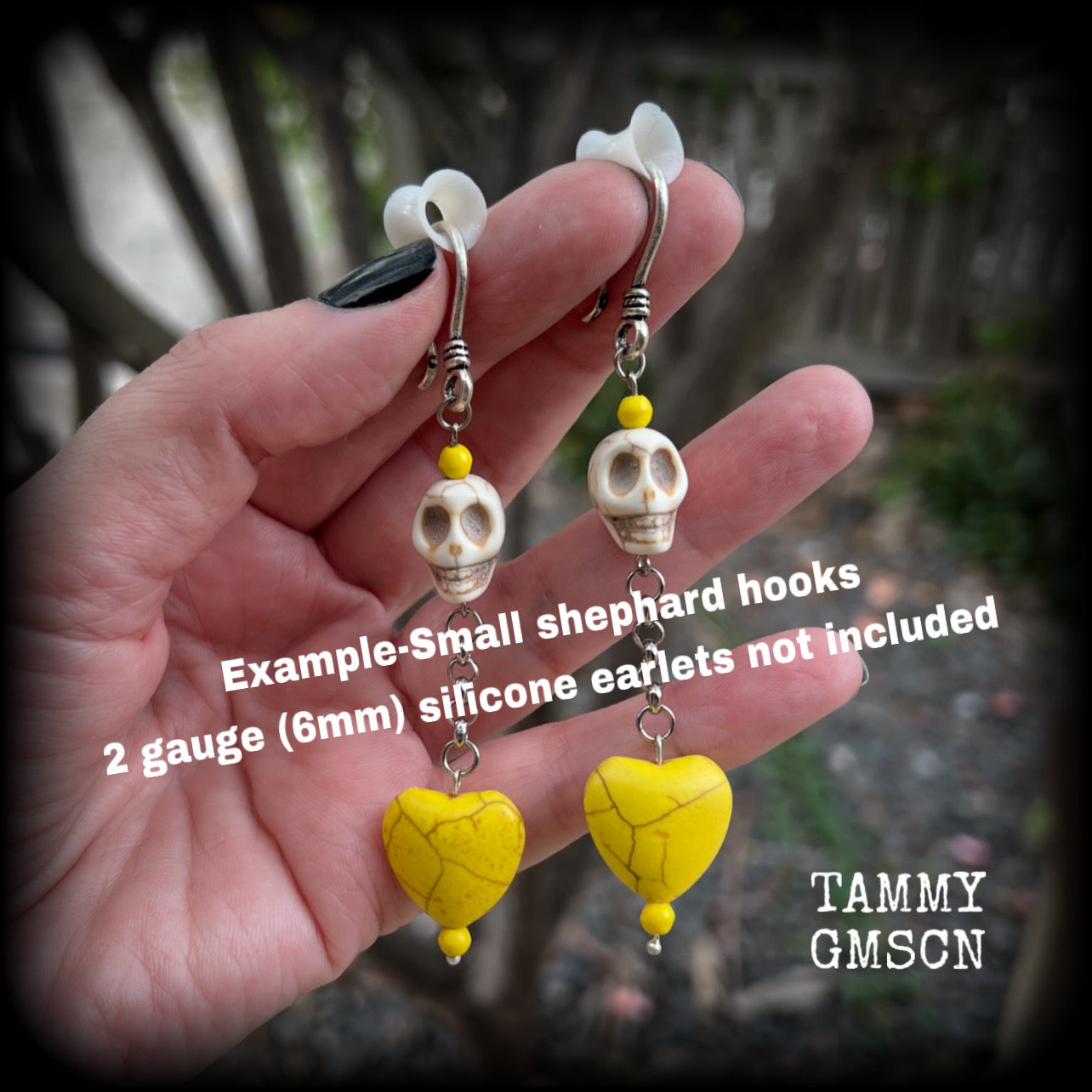Day of the dead skull and yellow heart earrings-Los Muertos ear hangers