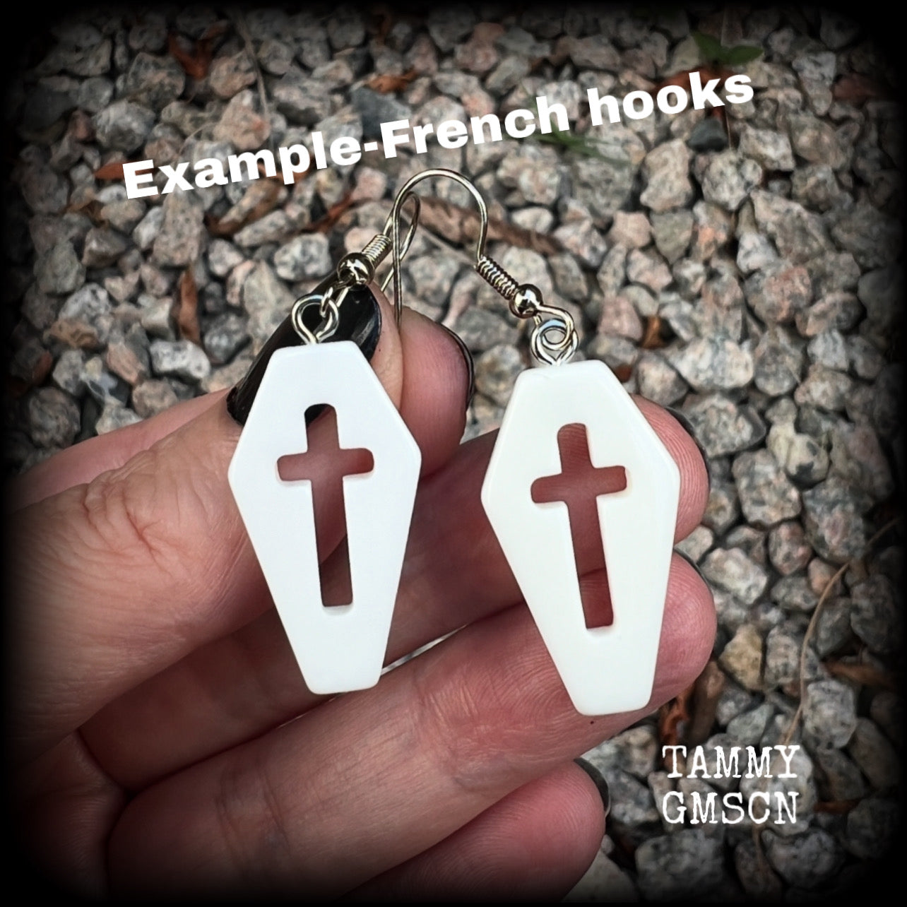 White coffin earrings-Spooky cute Halloween ear gauges