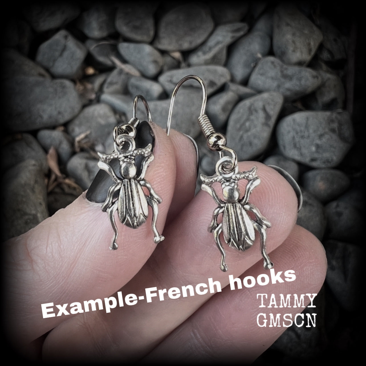 Antique silver beetle earrings-Insect earrings