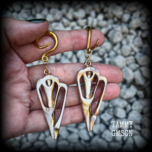 These gauged earrings feature gorgeous acrylic conch sea shell slices , super lightweight- weighing 7 grams each, and nice and dangly, measuring just over 8cm from tip to tip. 

These beautiful earrings have been made on 6 gauge (4mm) surgical steel full curl hooks, to be worn in stretched lobes.