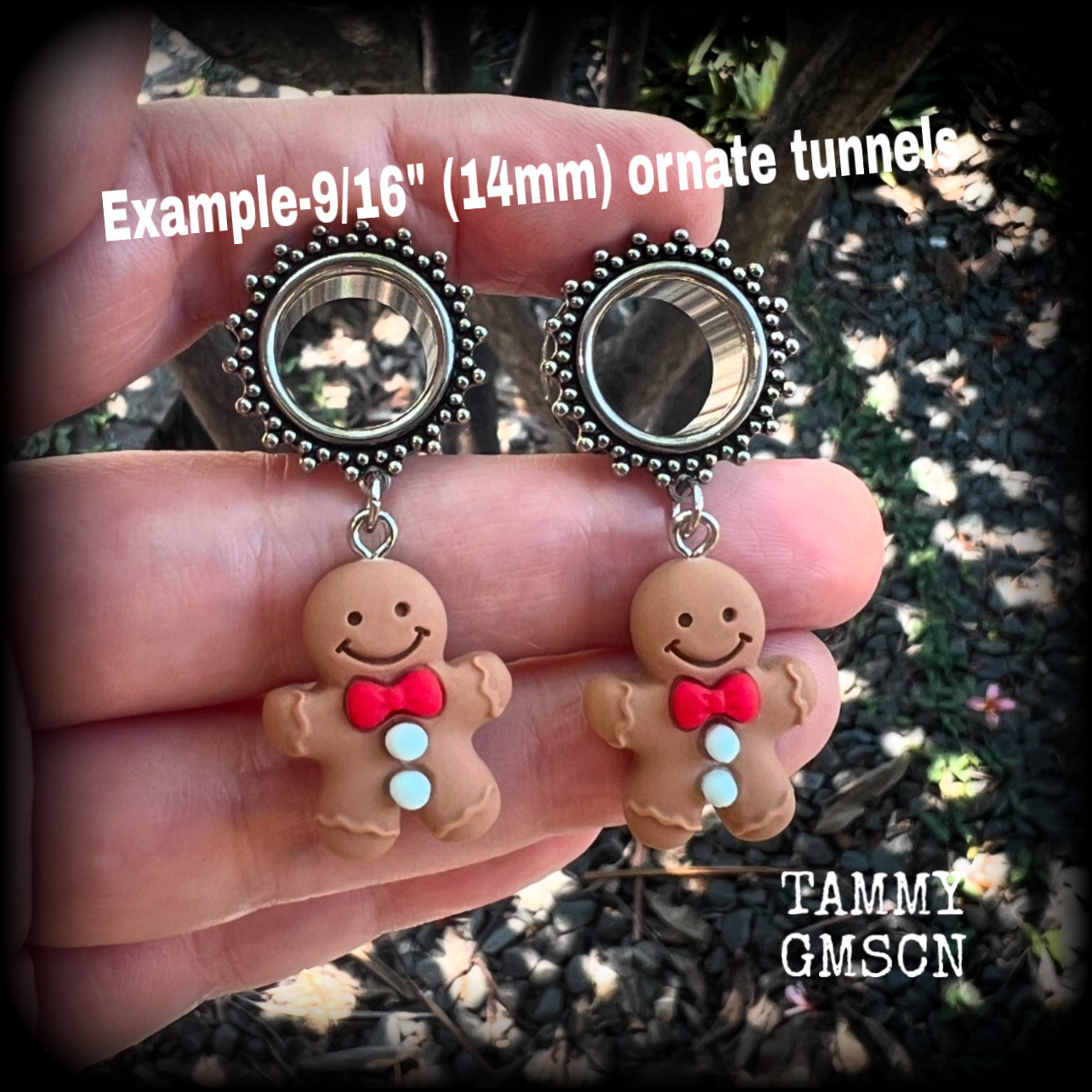 Gingerbread man tunnels-Christmas tunnel earrings