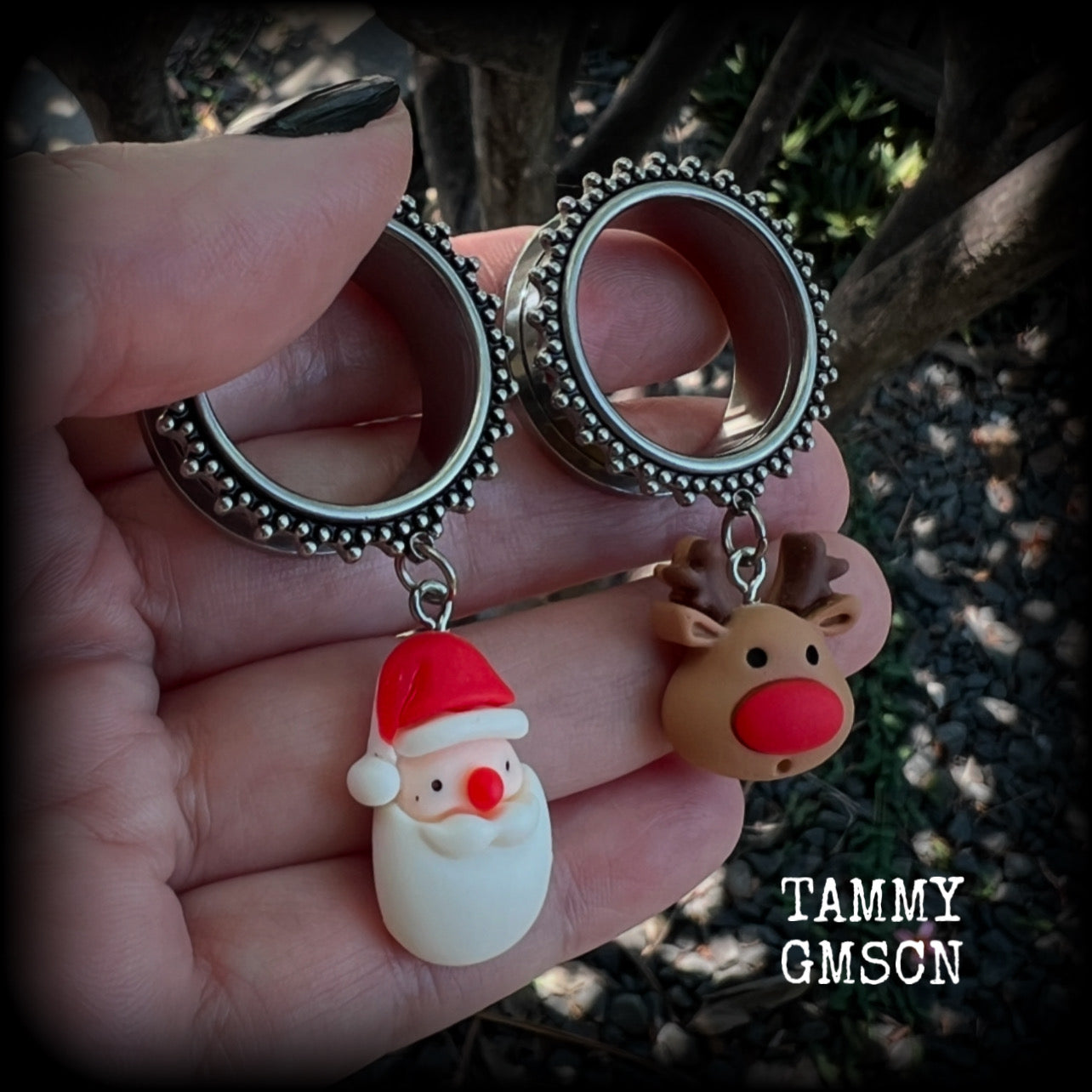 Santa Claus and reindeer tunnels-Christmas tunnel earrings