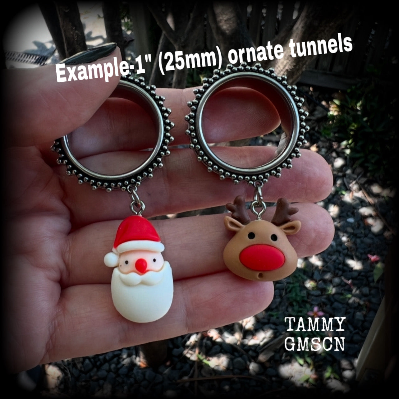 Santa Claus and reindeer tunnels-Christmas tunnel earrings