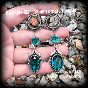 Gemstone tunnel earrings Blue topaz body jewellery Gemstone ear gauges Earrings for gauged ears Earrings for stretched lobes 16mm tunnels Tunnel dangles 