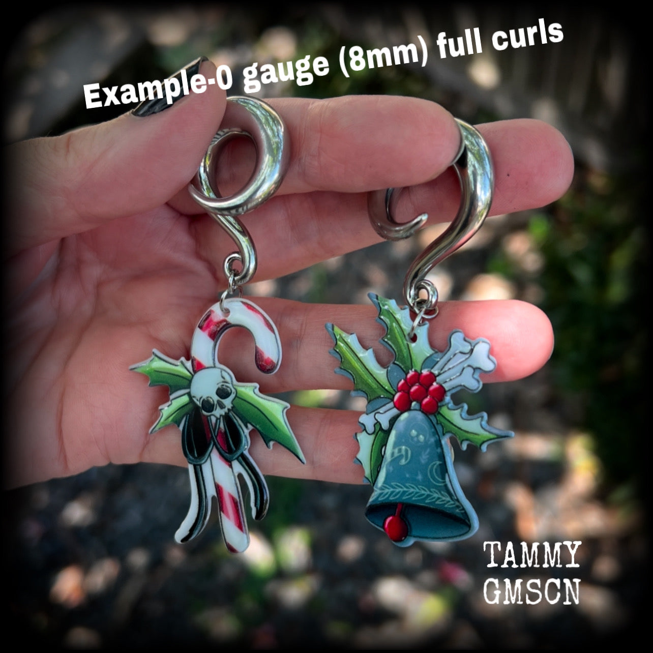 Gothic Christmas gauged earrings-Christmas ear hangers