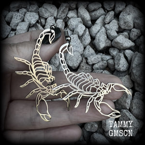 These earrings feature a gorgeous stainless steel desert scorpion, measuring 7cms from tip to tip, and super lightweight at only a few grams each.

This pair have been made with stainless steel french hooks, suitable for pierced ears.
