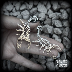 These earrings feature a gorgeous stainless steel desert scorpion, measuring 7cms from tip to tip, and super lightweight at only a few grams each.

This pair have been made with stainless steel french hooks, suitable for pierced ears.
