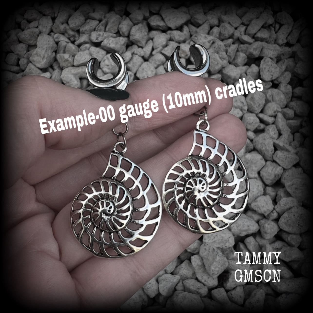 Fibonacci spiral gauged earrings-Nautilus ear hangers