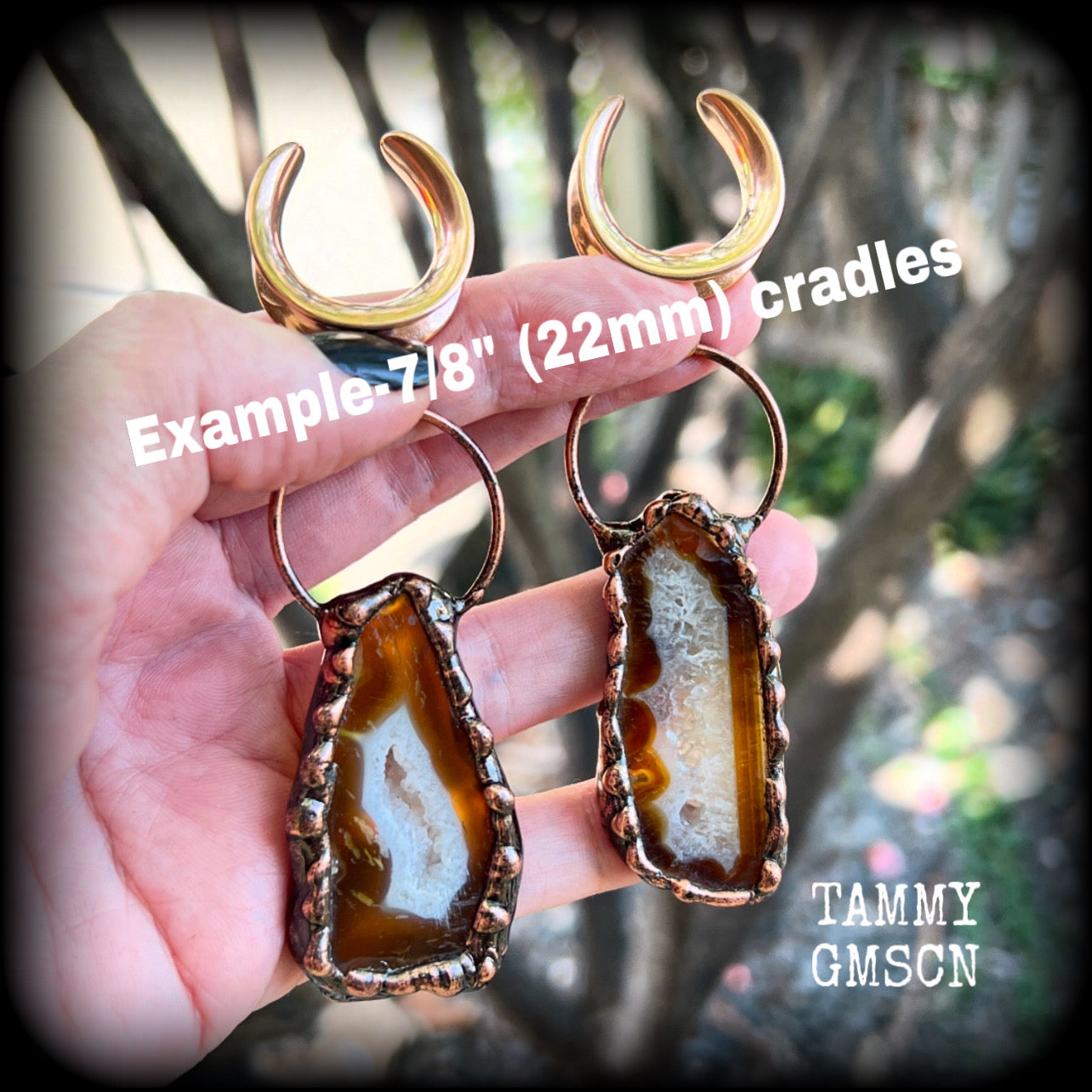 Agate geode slice gauged earrings-Gemstone ear weights