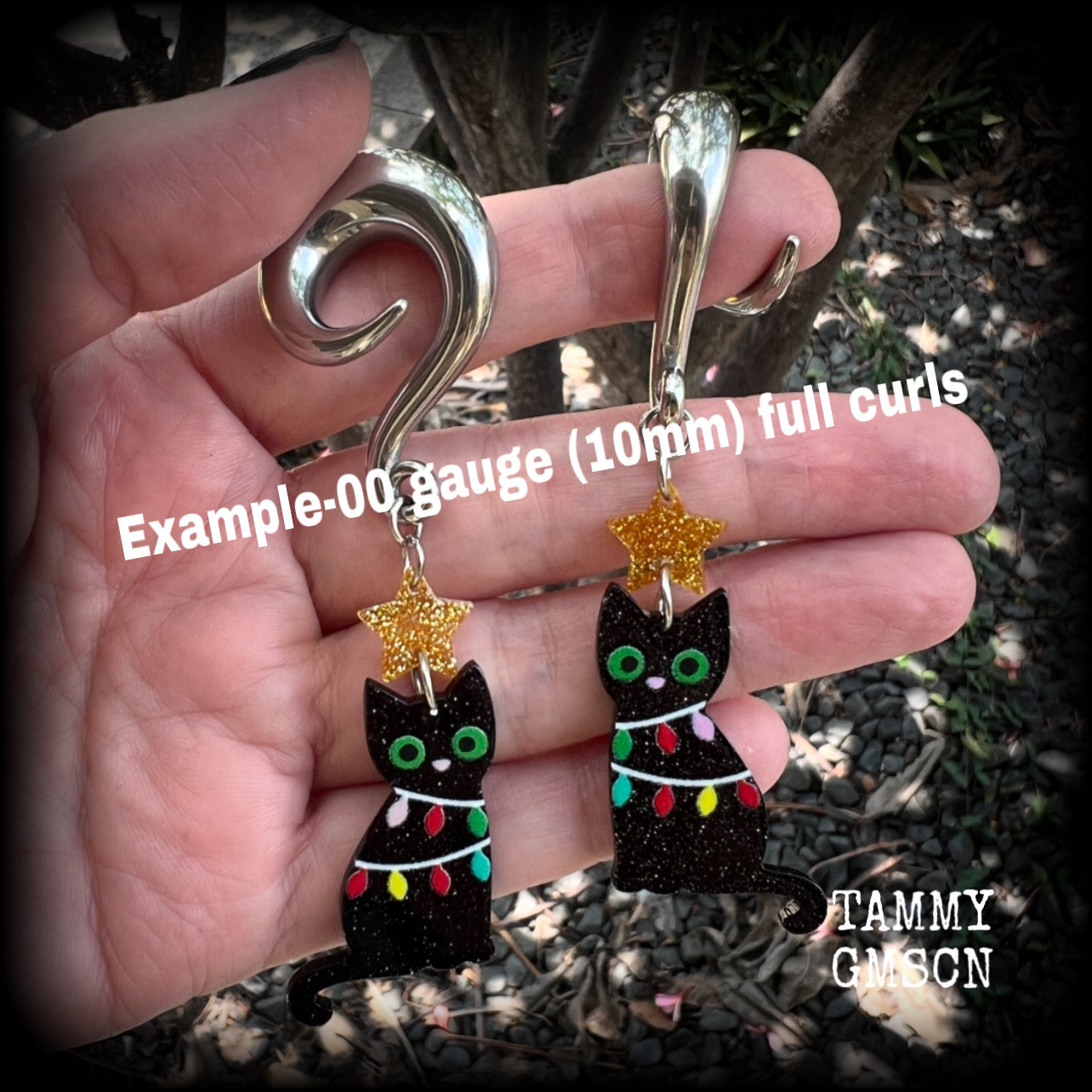 Black cat christmas tree earrings-Christmas jewelry