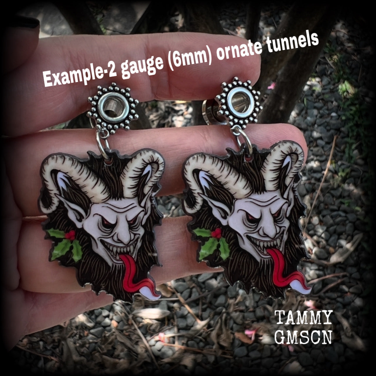 Krampus gauged earrings-Yule folk horror ear hangers