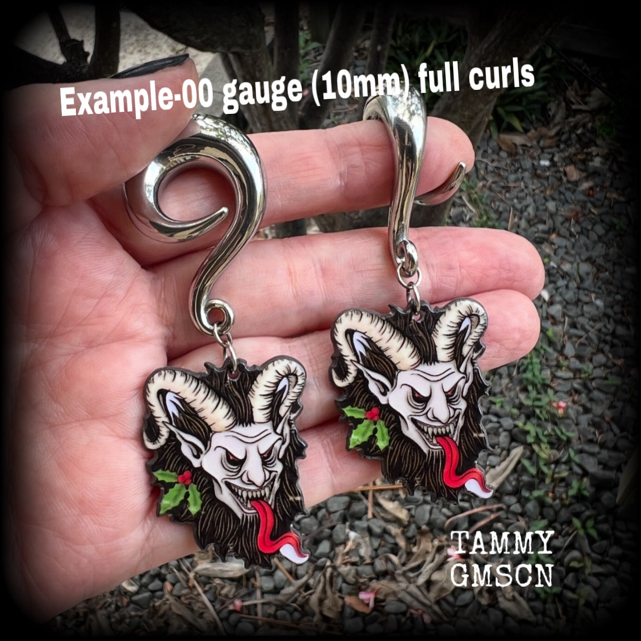 Krampus gauged earrings-Yule folk horror ear hangers