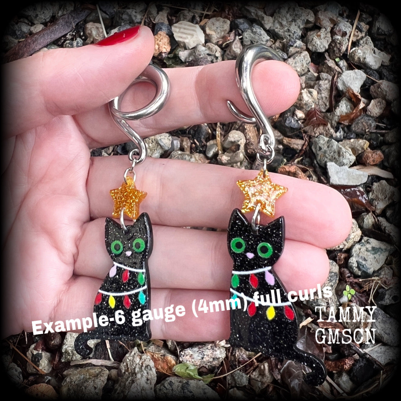 Black cat christmas tree earrings-Christmas jewelry