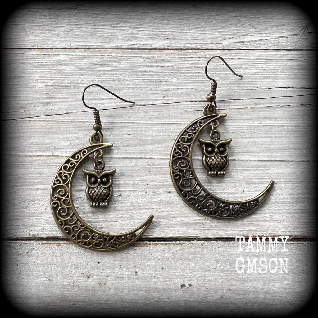 Crescent moon earrings-Lilith Screech Owl earrings