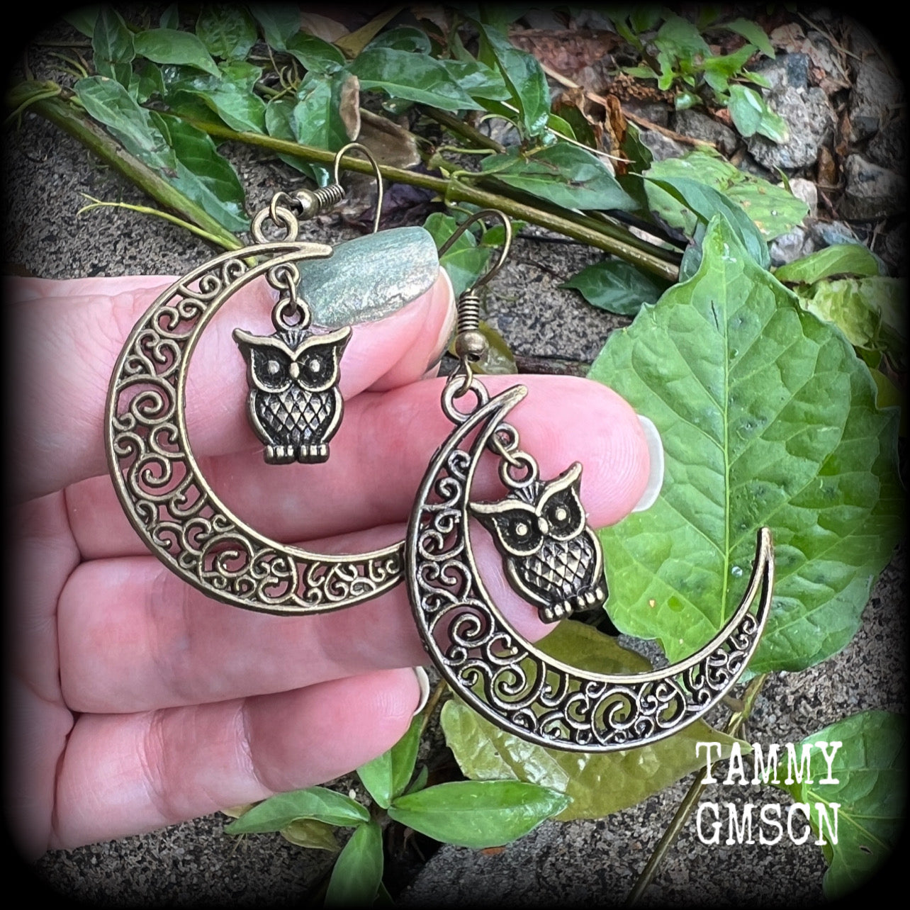 Crescent moon earrings-Lilith Screech Owl earrings