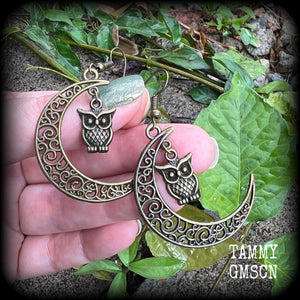 Crescent moon earrings-Lilith Screech Owl earrings