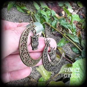 Crescent moon earrings-Lilith Screech Owl earrings