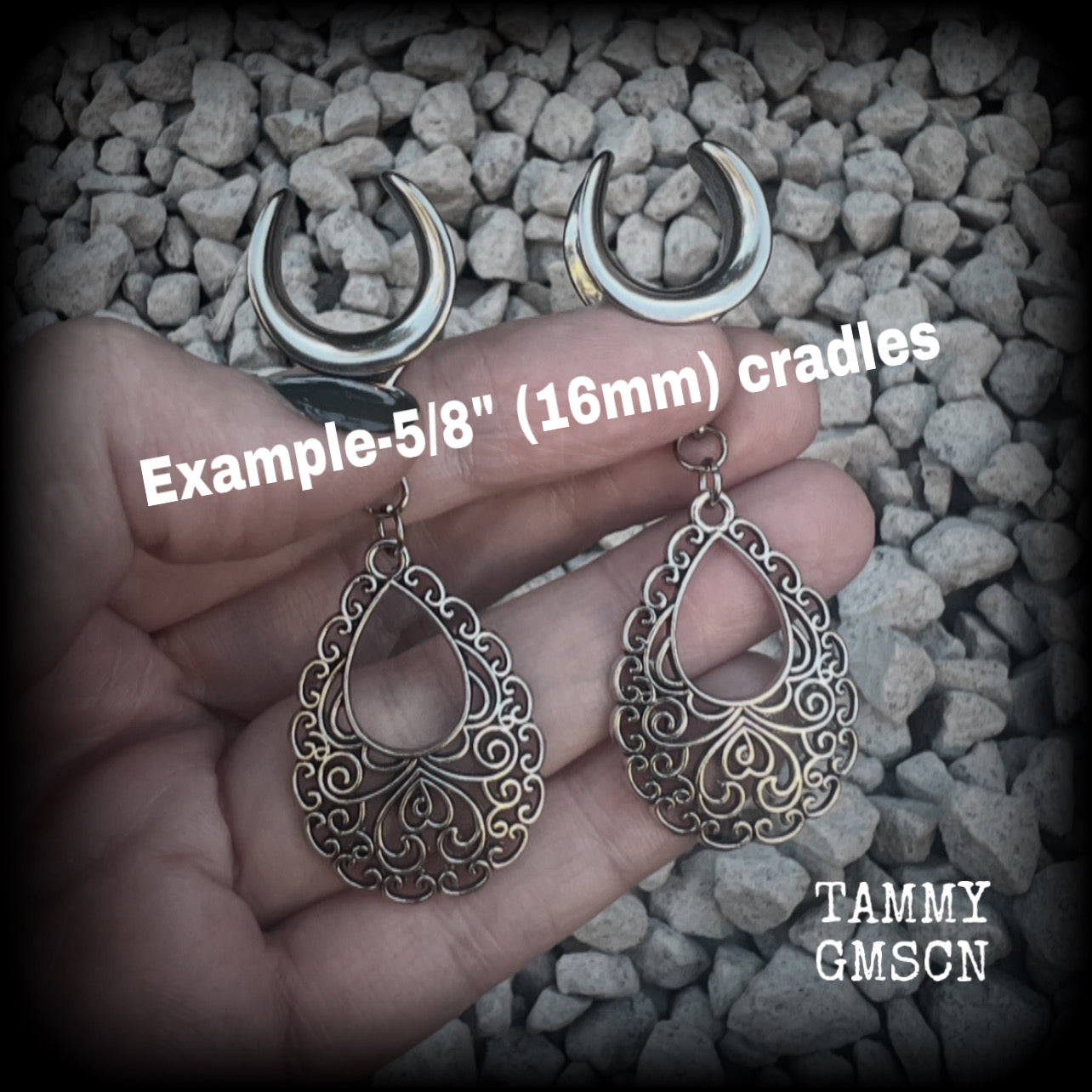 Aphrodite ear hangers-Filigree teardrop gauged earrings