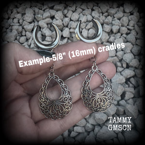 Aphrodite ear hangers-Filigree teardrop gauged earrings