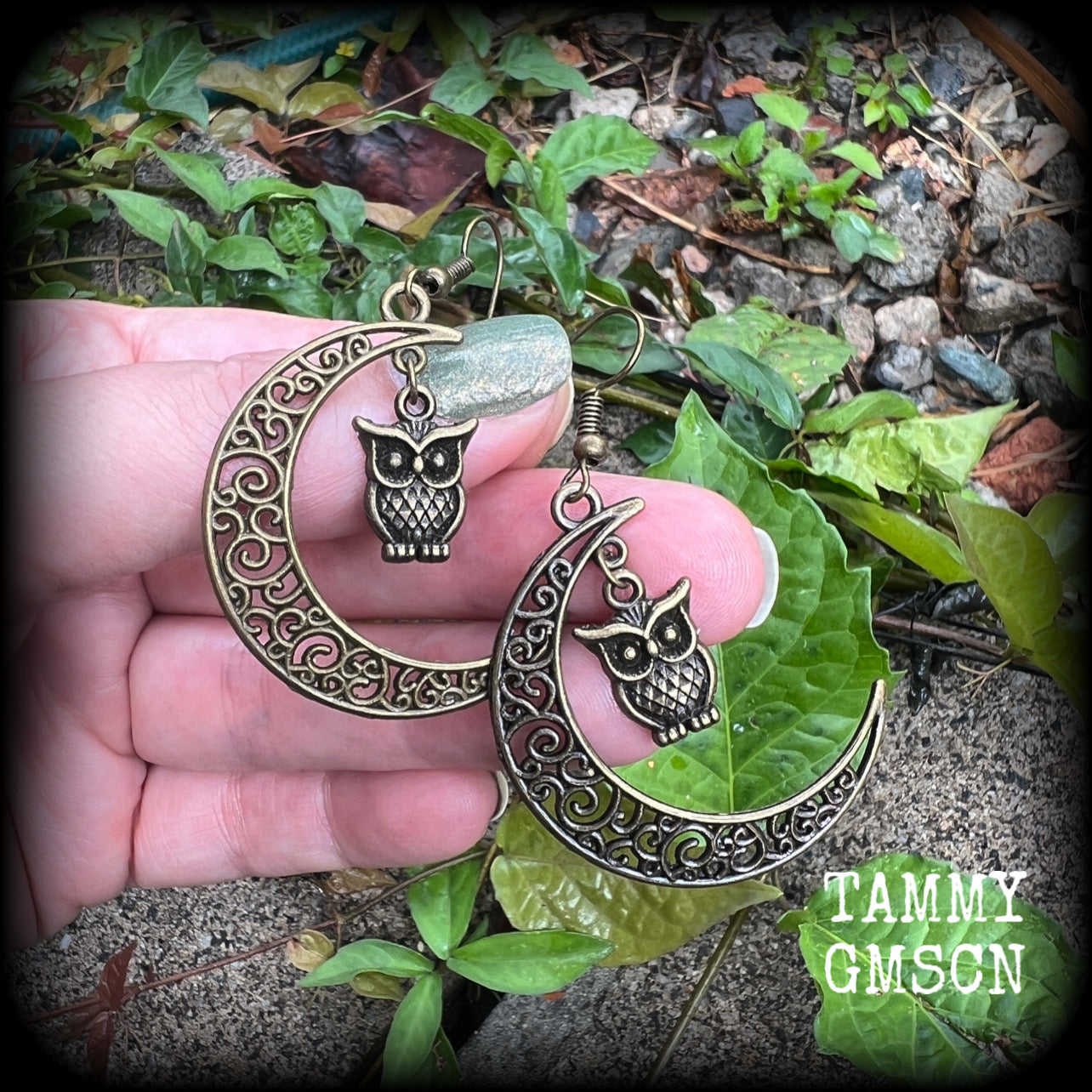 Crescent moon earrings-Lilith Screech Owl earrings