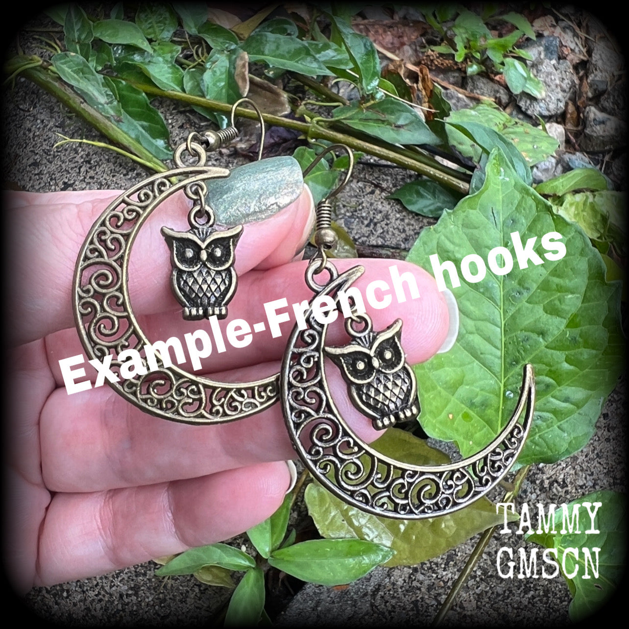Crescent moon earrings-Lilith Screech Owl earrings
