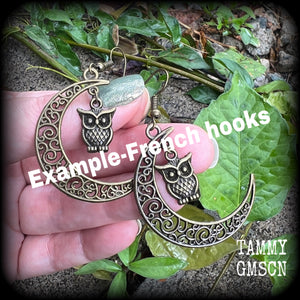 Crescent moon earrings-Lilith Screech Owl earrings