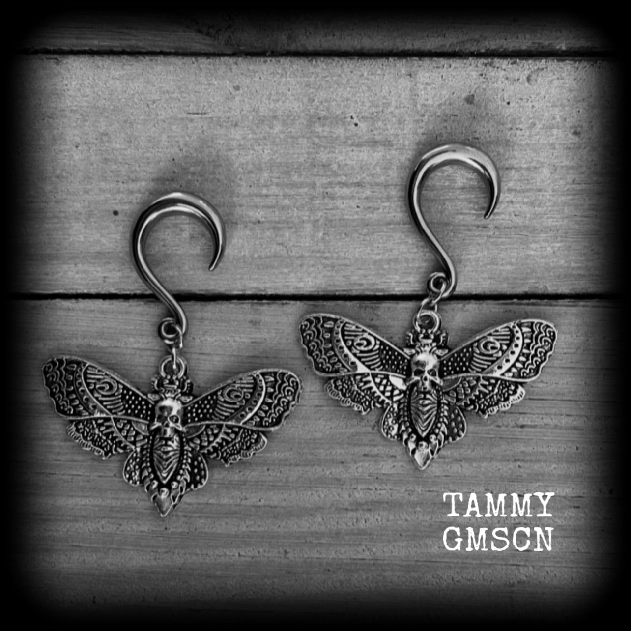 Deathshead moth gauged earrings-Dreadpunk moth ear hangers