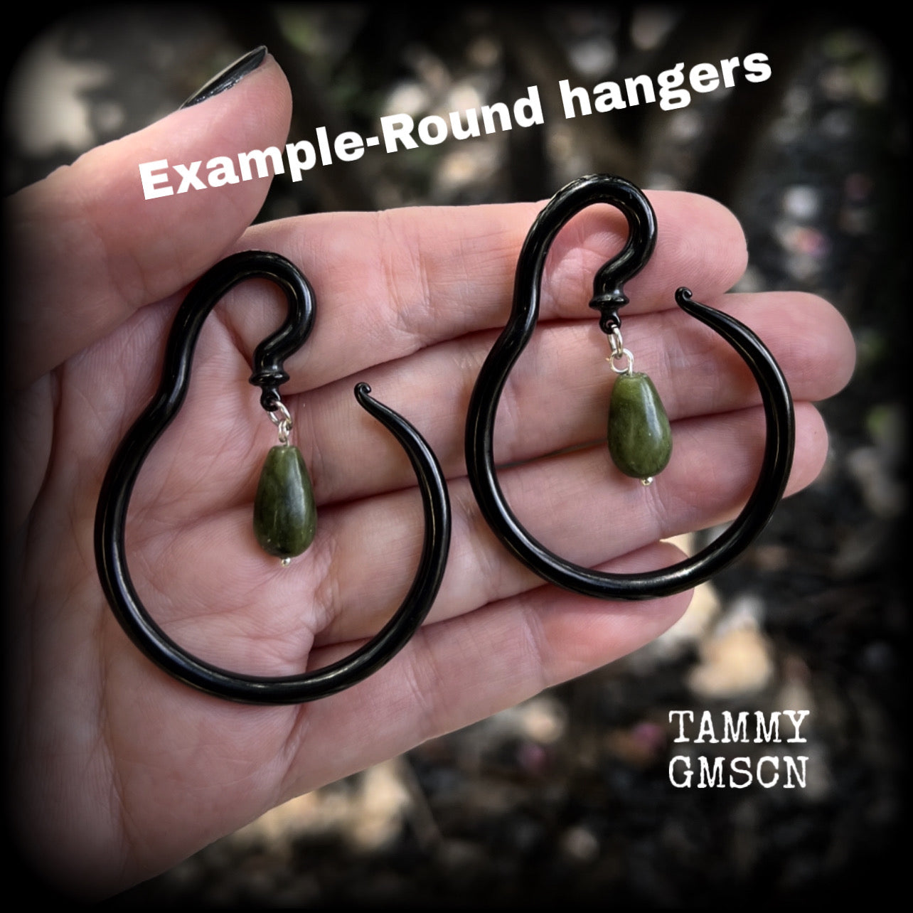 Green jade tear drop ear hangers-Hanging gauges