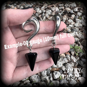 Black obsidian gauged earrings-Gemstone gauges