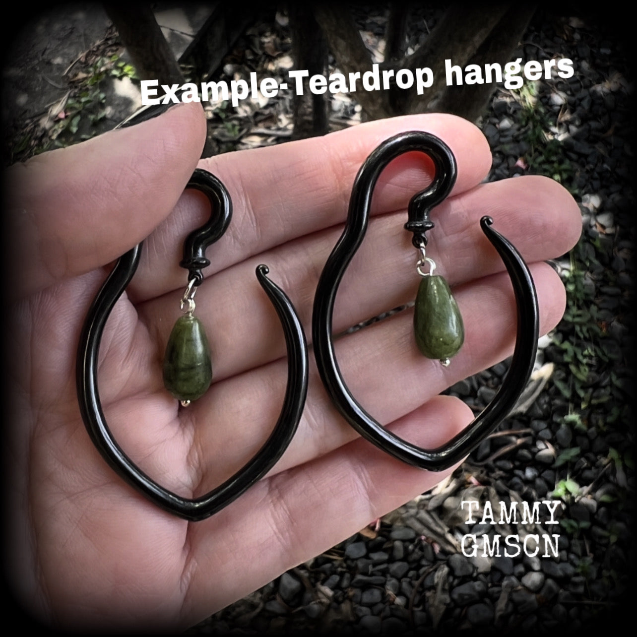 Green jade tear drop ear hangers-Hanging gauges