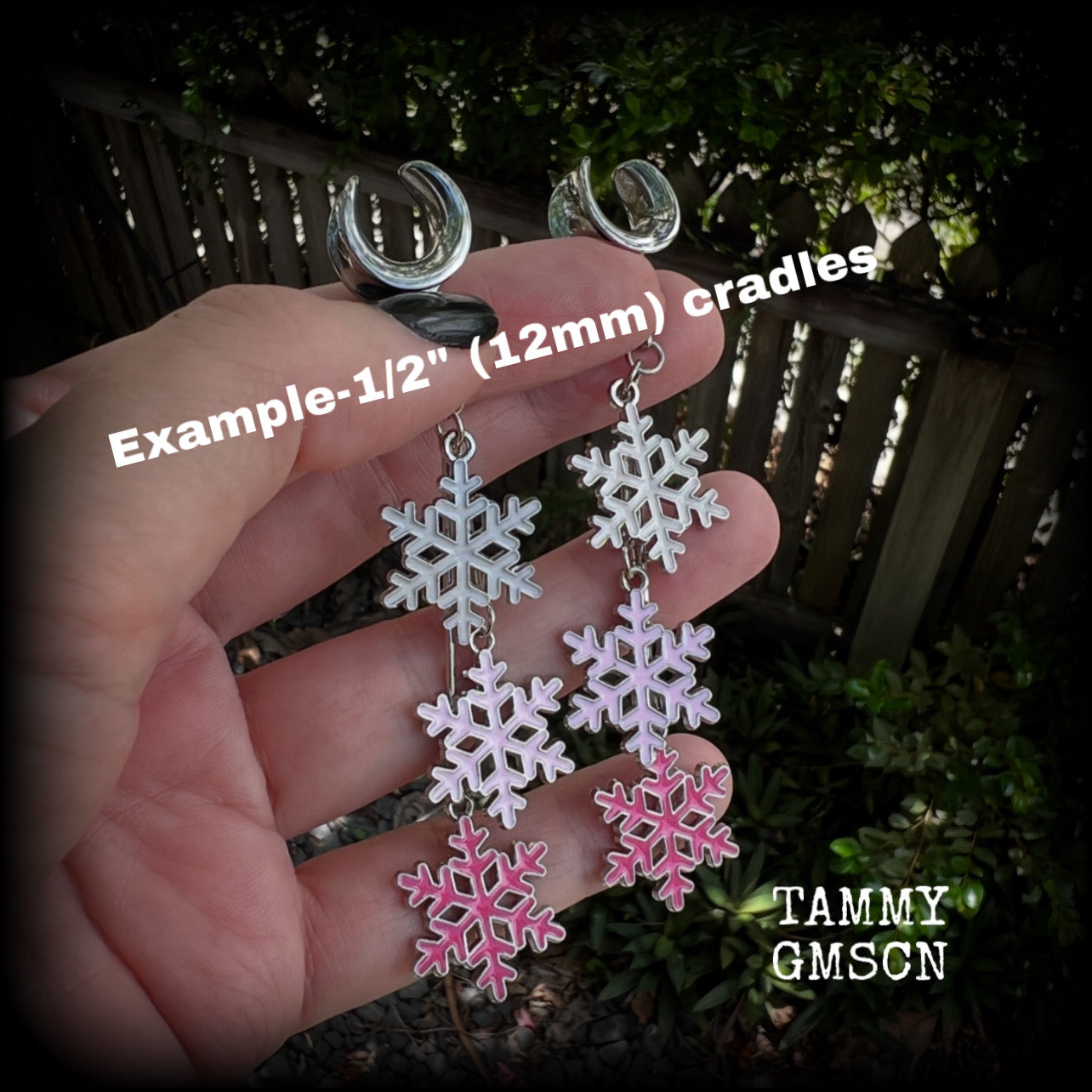 Pink snowflake gauged earrings-Christmas snowflakes earrings