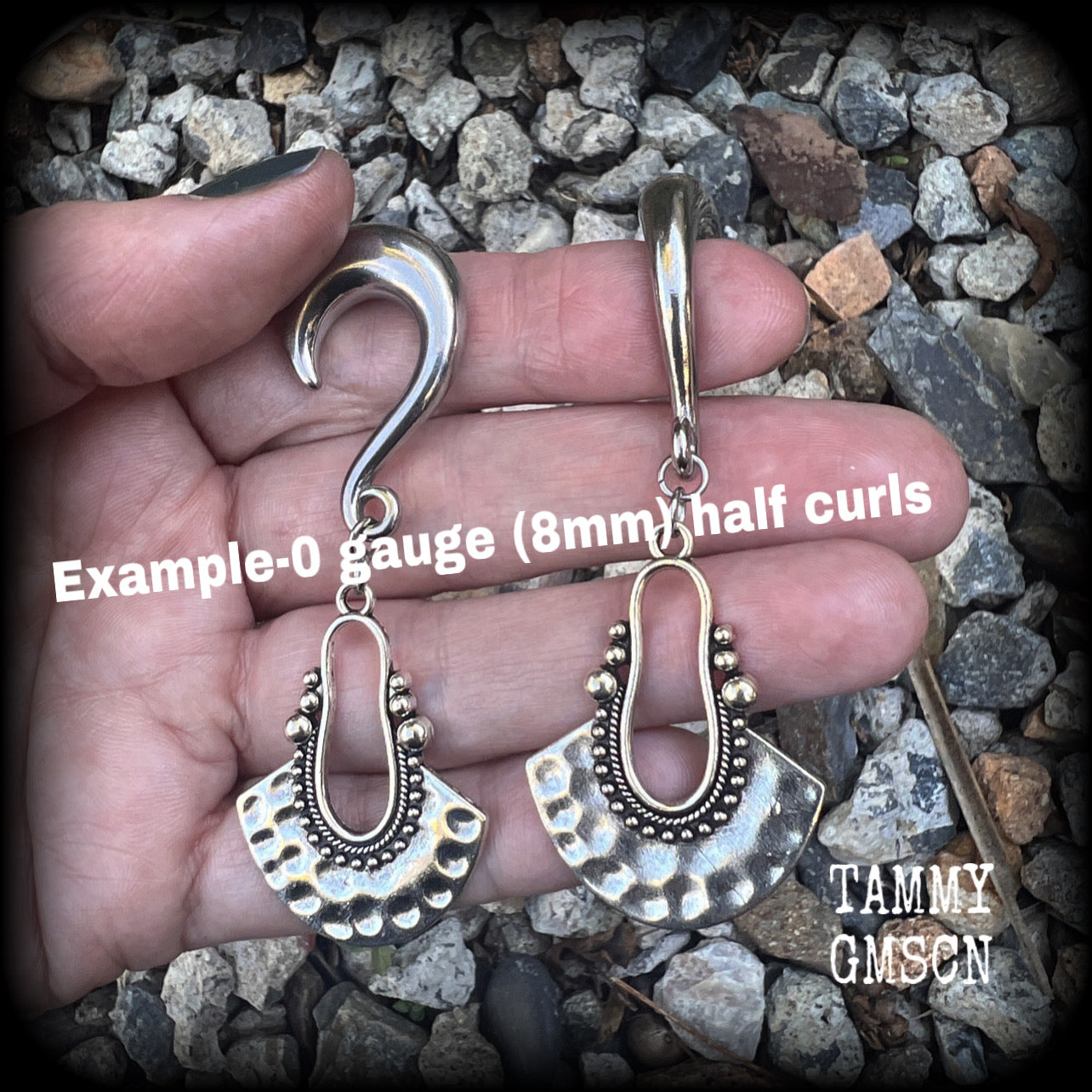 Tribal ear weights Artemis 2 gauge ear weights Antique silver half disc ear hangers Mandala Body jewelry 6g 2g 0g 00g 1/2” 9/16” 5/8” 1” 1.10" 1.18" Body jewelry Boho earrings Gypsy earrings Moss goth Gauged earings Stretched ears Stretched lobes