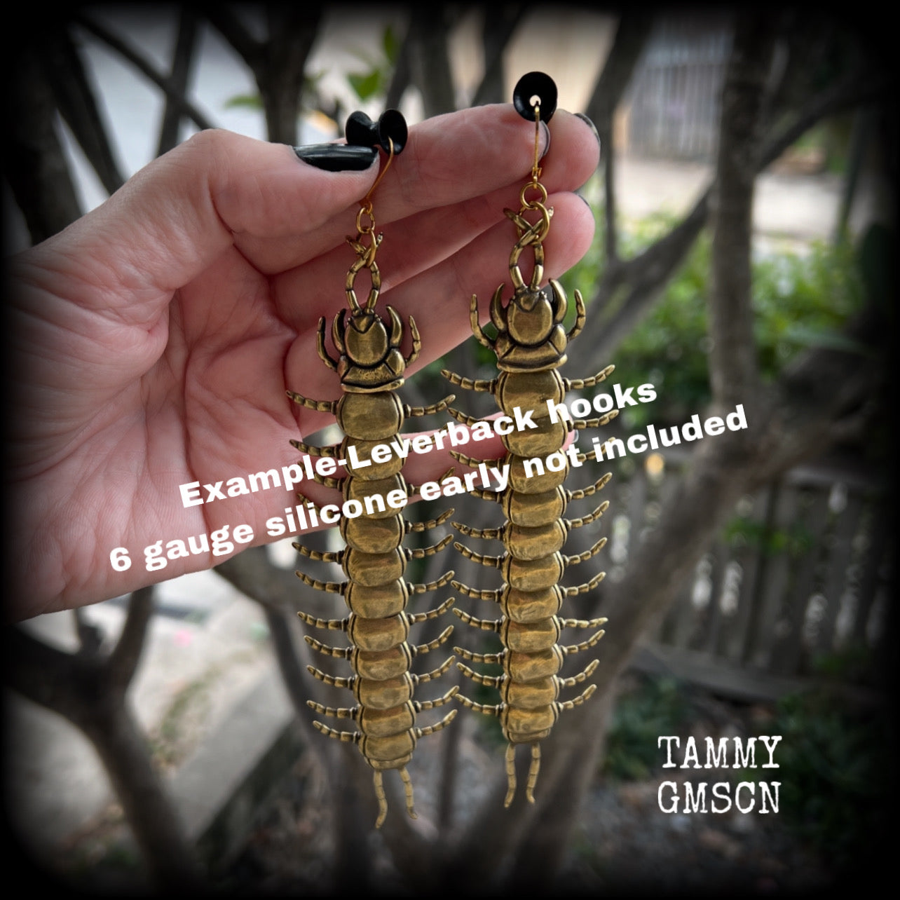 Brass Centipede earrings-Arthropod insect earrings-Millipede earrings